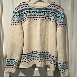 Alfred Dunner Ivory Fair Isle Beaded Knit Soft Sweater Women’s L Acrylic Vintage